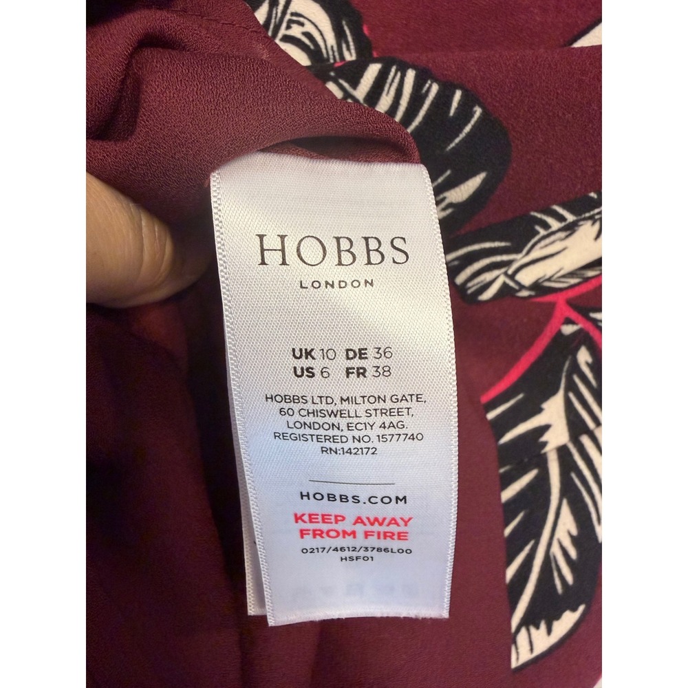 Hobbs London Burgundy Floral Bell Sleeve Shift Dress Size US 6 UK 10 - Picture 4 of 7